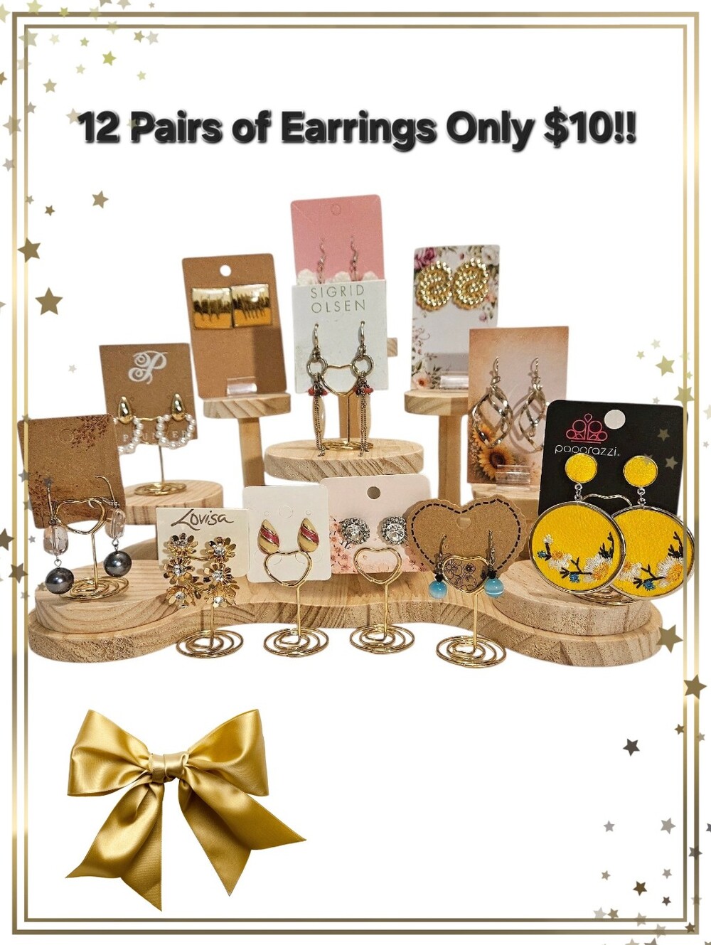 12 Pairs Of Gold & Silver Tone Fashion Earrings In Multiple Styles & Colors - Picture 1 of 7